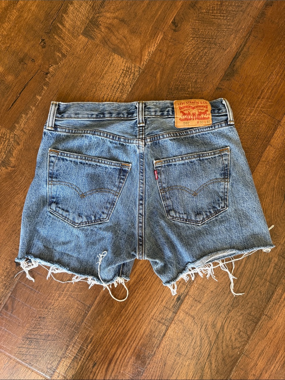 Levi's 501 Light Blue Denim Cutoff Shorts with Frayed Hem